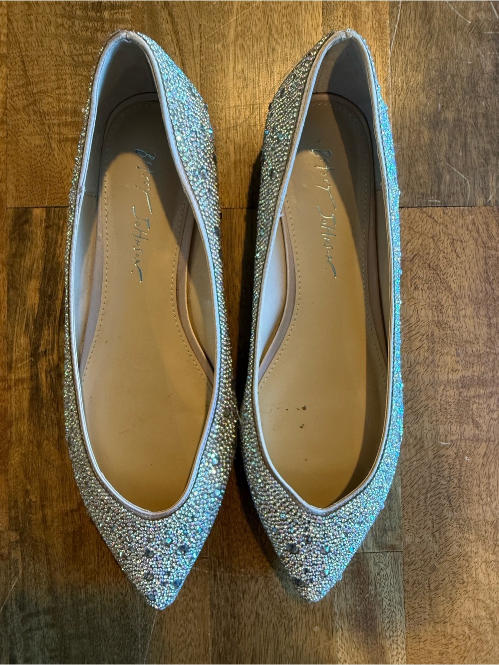 Betsey Johnson Iridescent Crystal Pointed Toe Flats - Silver